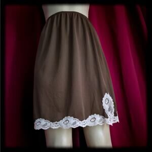Vintage MOVIE STAR Brown Half SLIP Skirt All NYLON Floral LACE Shaper ~ L/XL